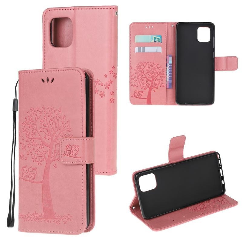 Tree PU kožené peněženkové pouzdro na mobil Samsung Galaxy Note 10 Lite - růžové