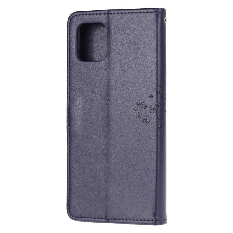 Tree PU kožené peněženkové pouzdro na mobil Samsung Galaxy Note 10 Lite - tmavěfialová