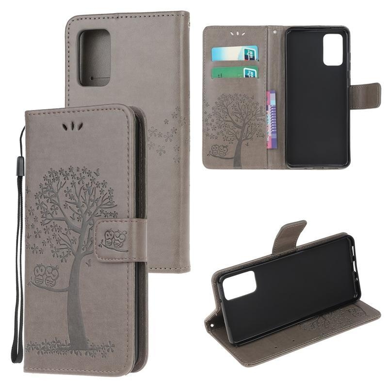 Tree PU kožené peněženkové pouzdro na mobil Samsung Galaxy Note 20/Note 20 5G - šedé