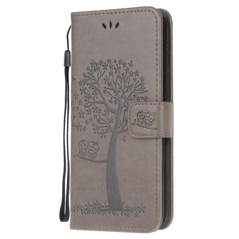 Tree PU kožené peněženkové pouzdro na mobil Samsung Galaxy Note 20/Note 20 5G - šedé