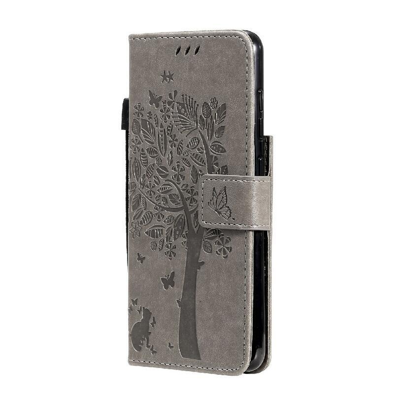 Tree PU kožené peněženkové pouzdro na mobil Samsung Galaxy S21 FE 5G - šedé