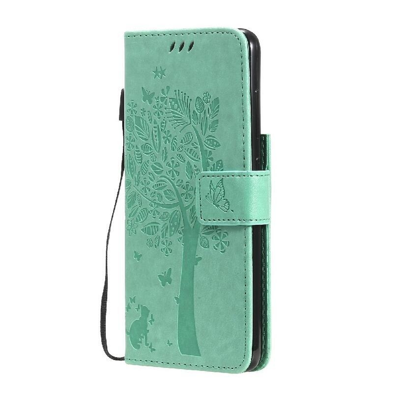 Tree PU kožené peněženkové pouzdro na mobil Samsung Galaxy S21 FE 5G - zelené