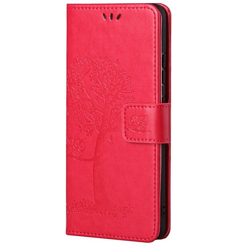 Tree PU kožené peněženkové pouzdro na mobil Xiaomi Redmi 10C - červené