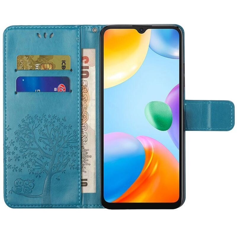 Tree PU kožené peněženkové pouzdro na mobil Xiaomi Redmi 10C - modré