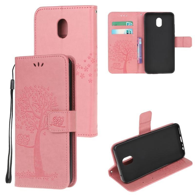 Tree PU kožené peněženkové pouzdro na mobil Xiaomi Redmi 8A - růžový