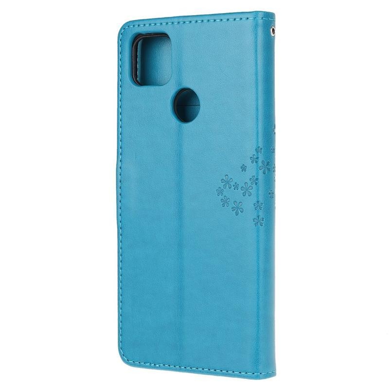 Tree PU kožené peněženkové pouzdro na mobil Xiaomi Redmi 9C - modré