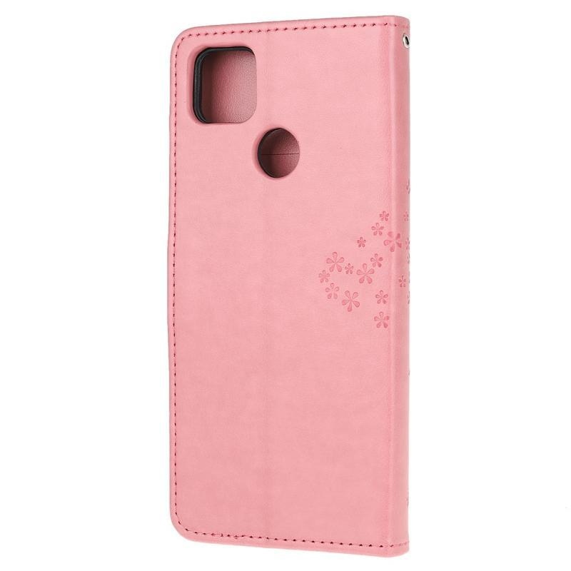 Tree PU kožené peněženkové pouzdro na mobil Xiaomi Redmi 9C - růžové