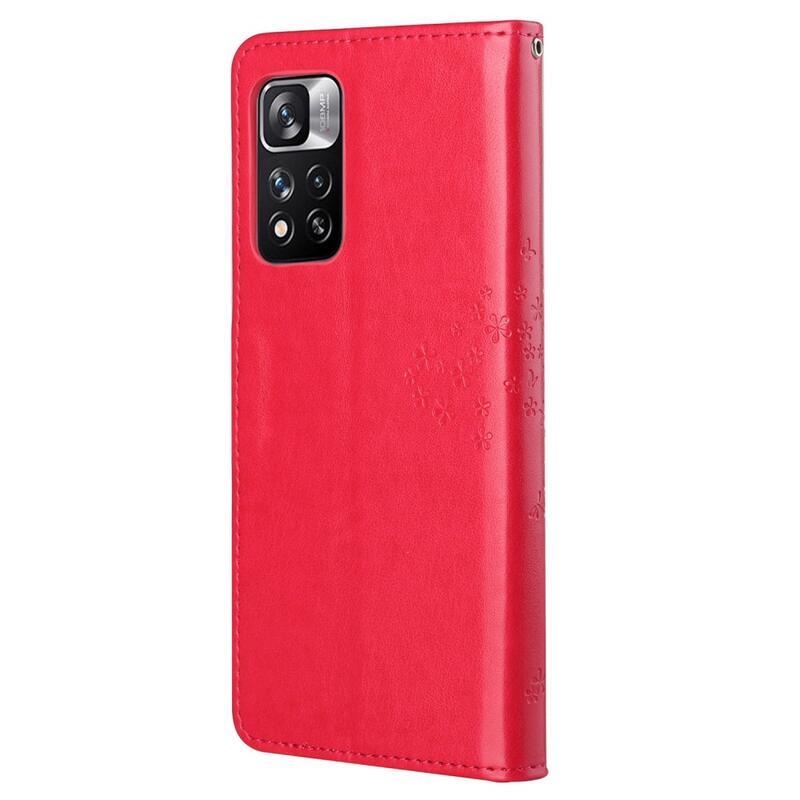 Tree PU kožené peněženkové pouzdro na mobil Xiaomi Redmi Note 11 Pro 4G - červené