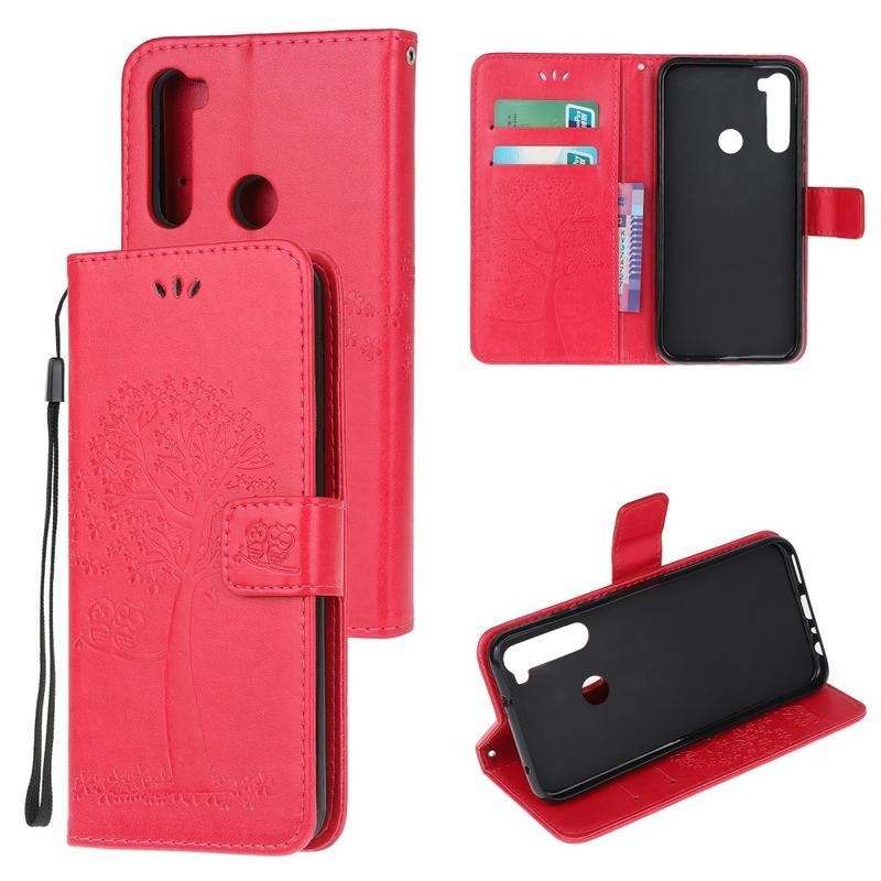 Tree PU kožené peněženkové pouzdro na mobil Xiaomi Redmi Note 8T - červené