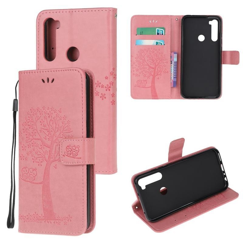 Tree PU kožené peněženkové pouzdro na mobil Xiaomi Redmi Note 8T - růžové
