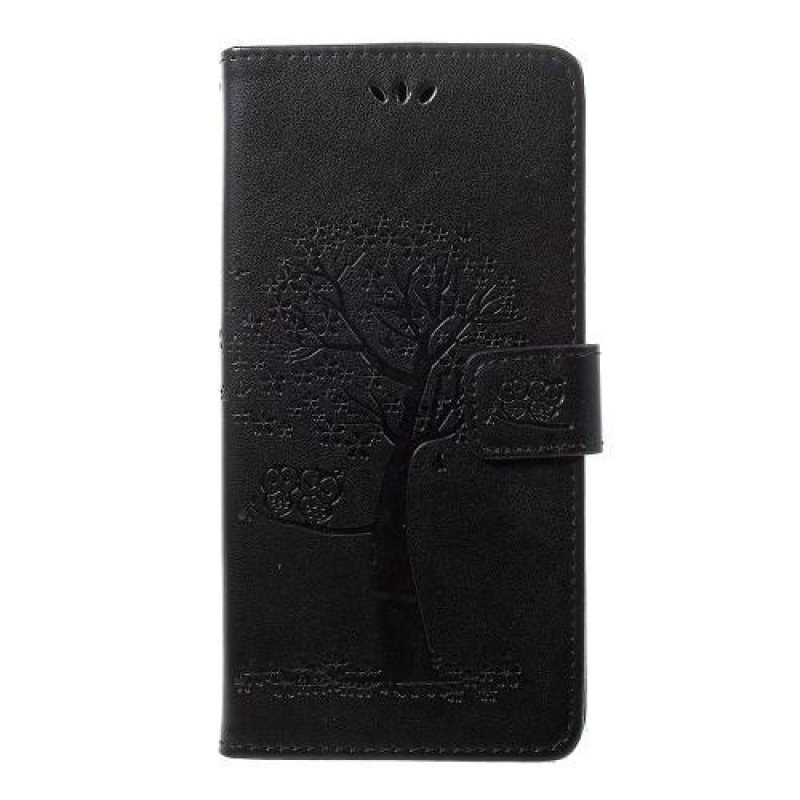 Tree PU kožené peněženkové pouzdro pro Samsung Galaxy A70 - černé