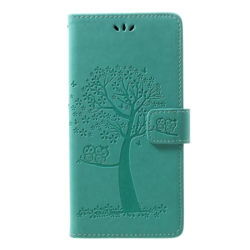 Tree PU kožené peněženkové pouzdro pro Samsung Galaxy A70 - cyan