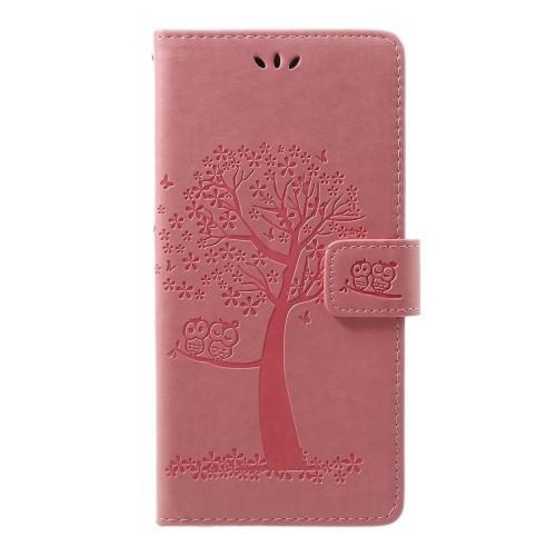 Tree PU kožené peněženkové pouzdro pro Samsung Galaxy A70 - růžové