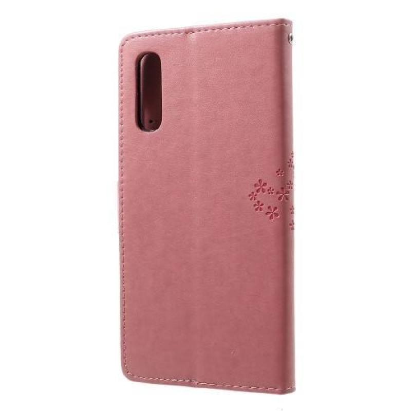 Tree PU kožené peněženkové pouzdro pro Samsung Galaxy A70 - růžové