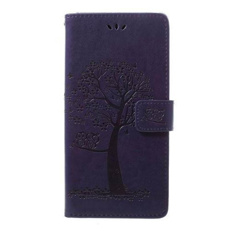 Tree PU kožené peněženkové pouzdro pro Samsung Galaxy A70 - tmavěfialové