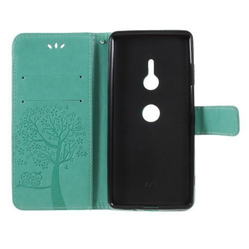 Tree PU kožené peněženkové pouzdro pro Sony Xperia XZ3 - cyan