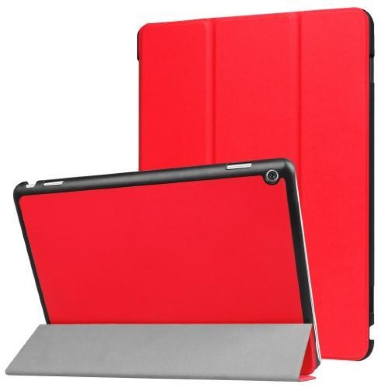 Trifold polohovatelné PU kožené pouzdro na Huawei MediaPad M3 Lite 10 - červené
