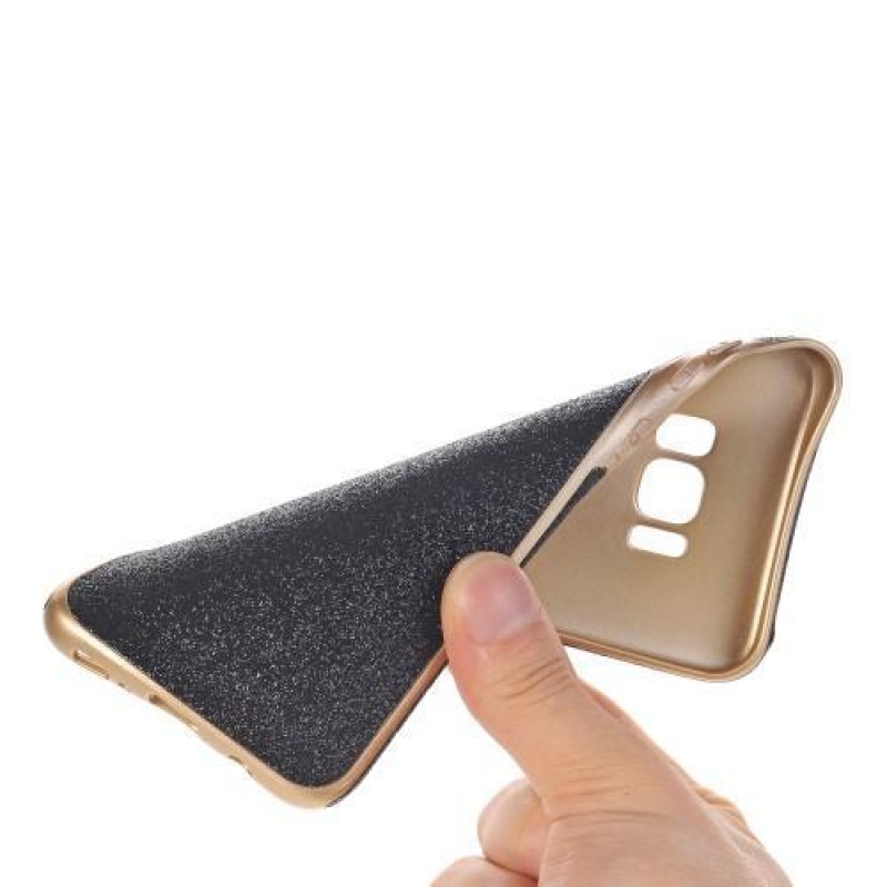 Třpytivý gelový obal s PU koženými zády na Samsung Galaxy S8 Plus - černý