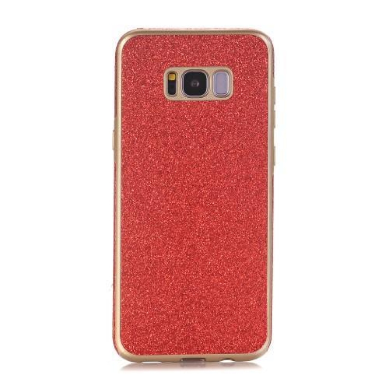 Třpytivý gelový obal s PU koženými zády na Samsung Galaxy S8 Plus - červený