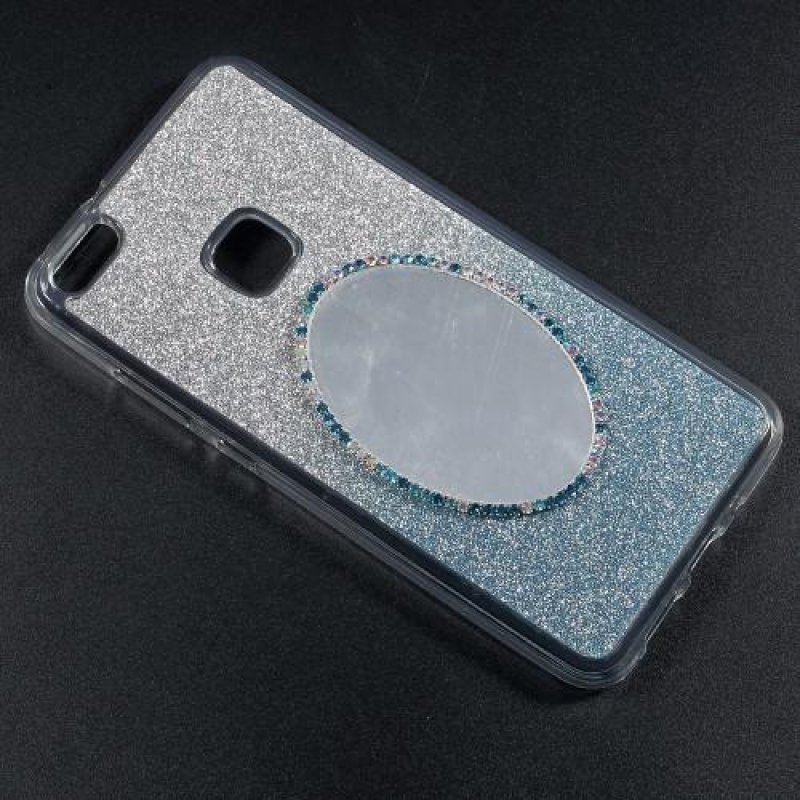 Třpytkový gelový obal na mobil se zrcátkem na Huawei P10 Lite - světlemodrý