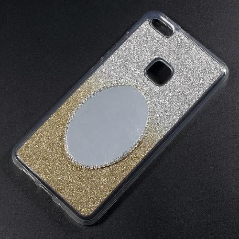 Třpytkový gelový obal na mobil se zrcátkem na Huawei P10 Lite - zlatý