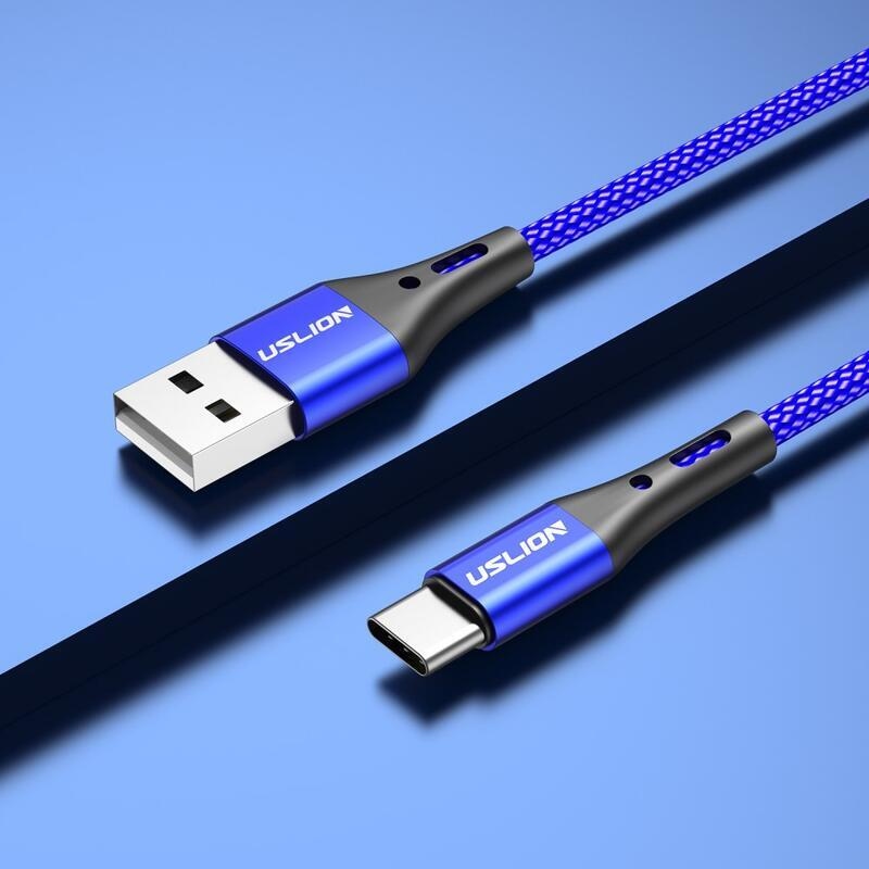 USLION tkaný USB kabel Type-C pro nabíjení a synchronizaci / 1m - modrý