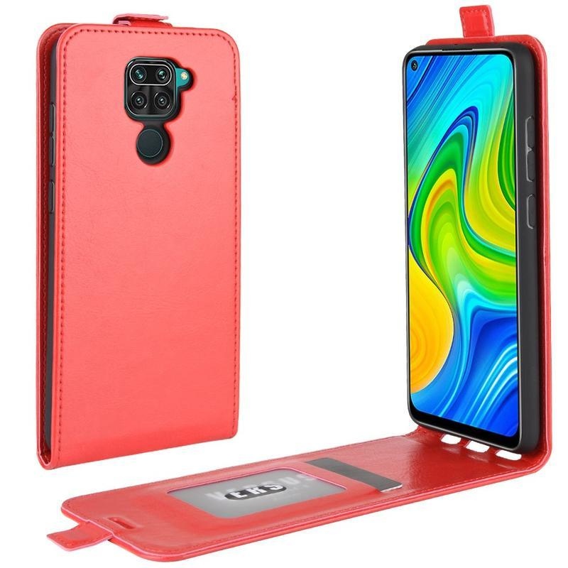 Vertical PU kožené flipové pouzdro na mobil Xiaomi Redmi Note 9 - červené