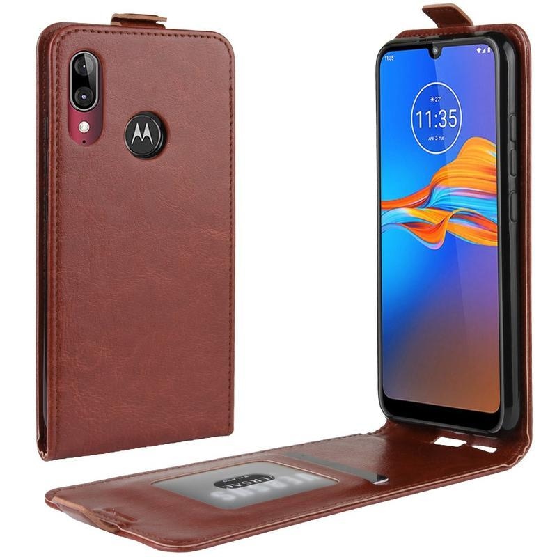 Vertical PU kožené pouzdro na mobil Motorola Moto E6 Plus - hnědé
