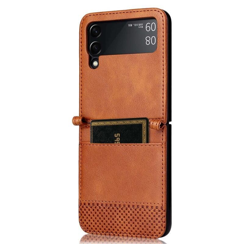 Vintage plastový kryt potažený PU kůží na mobil Samsung Galaxy Z Flip4 5G - hnědý