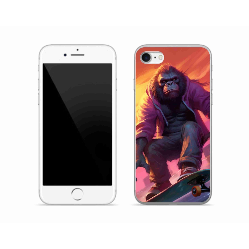Gelový kryt mmCase na iPhone SE (2022) - gorila na skateboardu