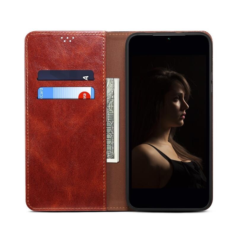 Waxy PU kožené peněženkové pouzdro na mobil Realme 9 Pro+ 5G - hnědé