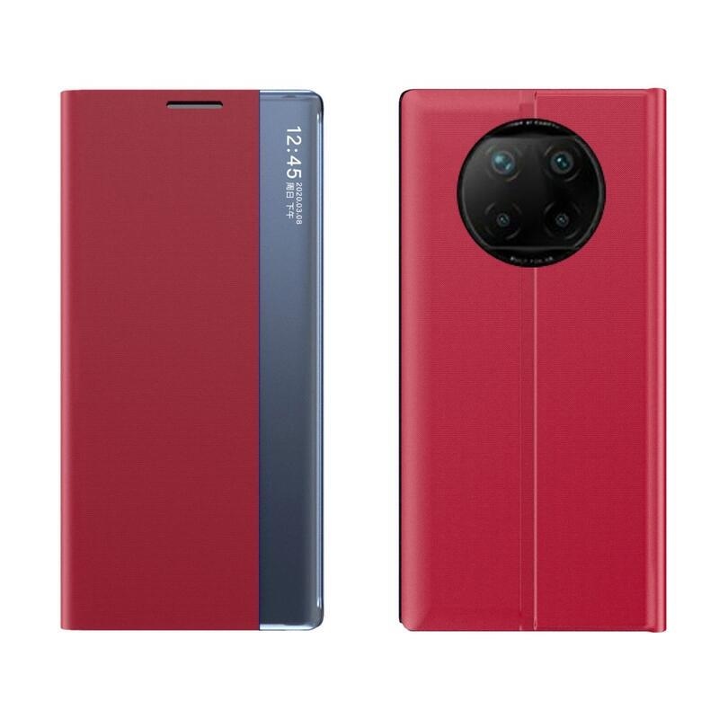 Window PU kožené peněženkové pouzdro s průhledným okénkem na mobil Xiaomi Redmi Note 9T 5G - červené