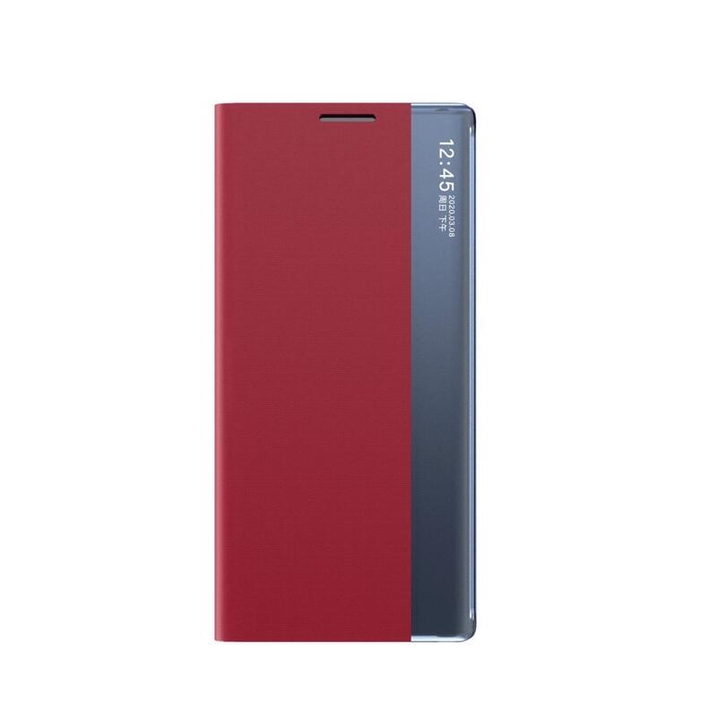 Window PU kožené peněženkové pouzdro s průhledným okénkem na mobil Xiaomi Redmi Note 9T 5G - červené