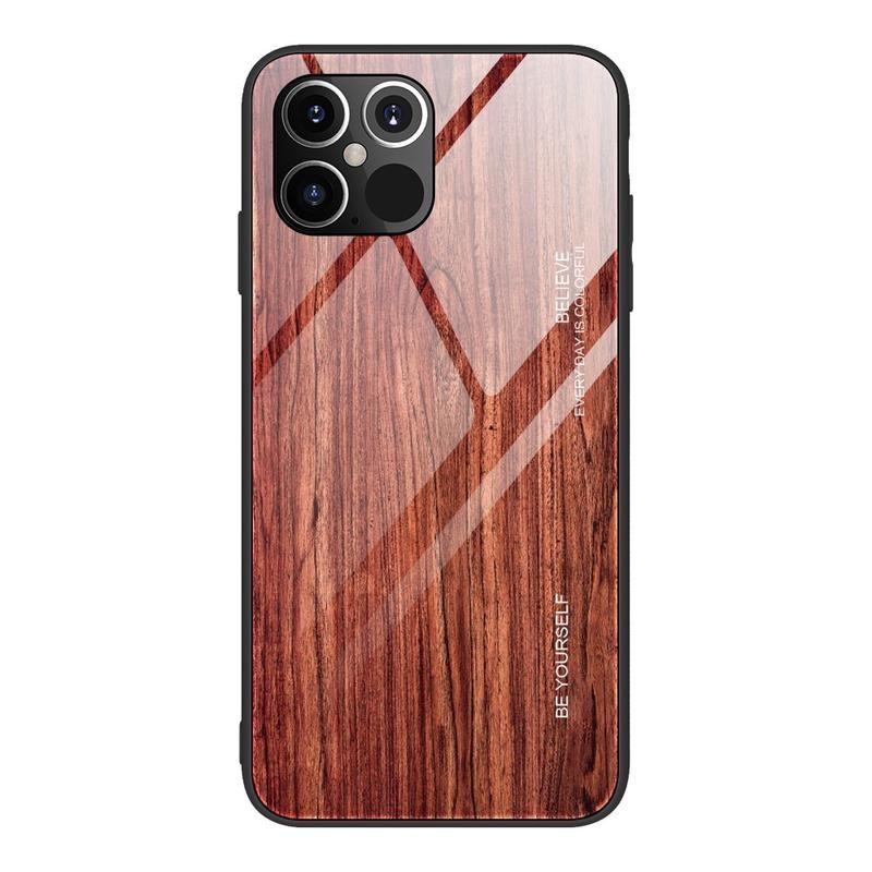 Wood gelový obal s pevnými zády se vzorem dřeva na mobil iPhone 12 Pro/12 - vínový