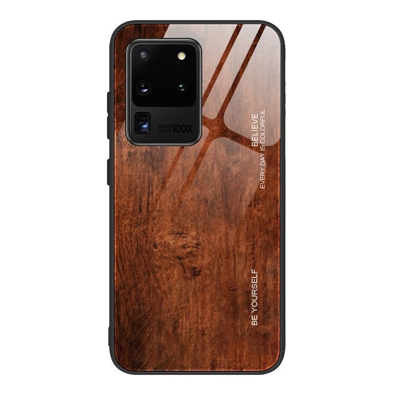 Wooden gelový obal se skleněnými zády na mobil Samsung Galaxy S20 Ultra - kávový
