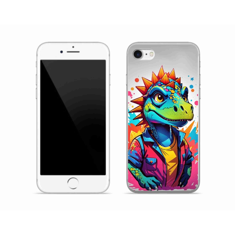 Gelový kryt mmCase na iPhone SE (2020) - barevný dinosaurus