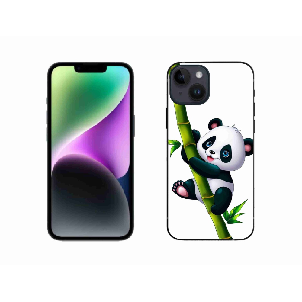 Gelový kryt mmCase na iPhone 14 - panda na bambusu