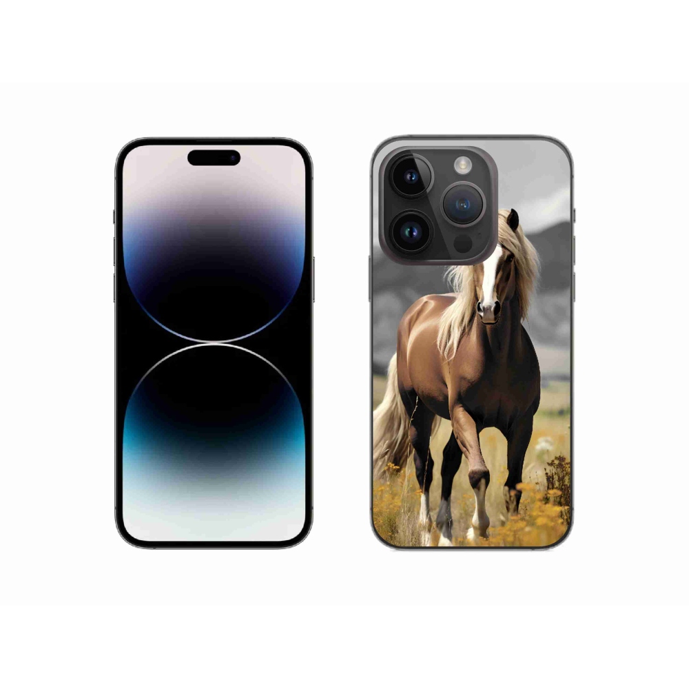 Gelový kryt mmCase na iPhone 14 Pro - hnědý kůň 1